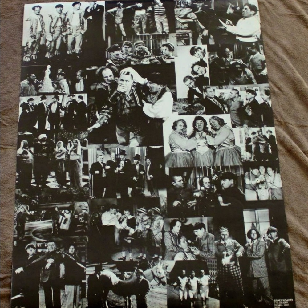 Vintage 1980 Black and White Three Stooges Movie Collage Poster